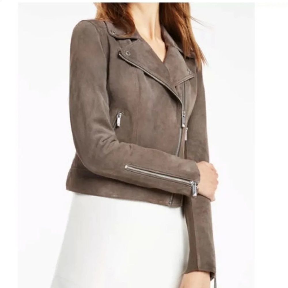 BCBG Maxazria Moto Zipper Leather Jacket slate Gray small